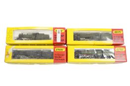 Four boxed Hornby Minitrix N gauge railway BR tender locomotives; a class 2MT, 46406 (213), a