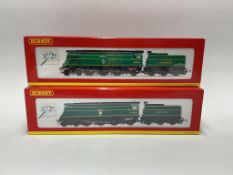 Two boxed Hornby Hobbies 00 gauge SR 4-6-2 tender locomotives; a West Country class, Blackmoor
