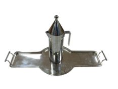 An Alessi silver coffee pot, together with a silver-plated tray, 60cm wide. (2)