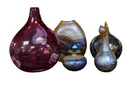 Siddy Langley, a collection of two vases and two scent bottles and stoppers, the tallest 16 cm high.