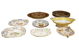 A group of early 19th century English porcelain dessert dishes and plates, including a Derby-