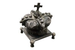 Barkers coachman silver plated crown desk weight, screwed to base, makers mark to reverse, 8cm