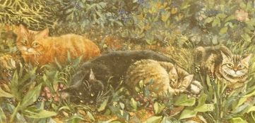Celia Pike (b.1952), 'Watching and Waiting', signed, oil, 13 x 25cm