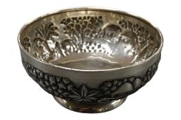 An early 20th century Indian white metal sugar bowl by Crish Okunder Dutt, Bhowanipore, Calcutta,