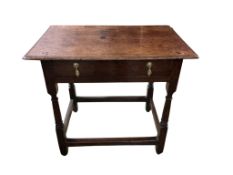 An 18th century oak side table, width 73cm, depth 49cm, height 65cm