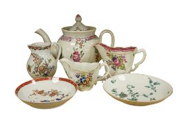 A group of 18th century English ceramics comprising;a Worcester quail pattern saucer, with unusual