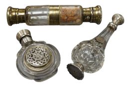 A Victorian silver gilt mounted glass double ended scent bottle, Thomas Johnson, London, 1867, one