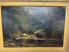 Victorian school, woodland stream, unsigned, oil on canvas, 29 x 44cm