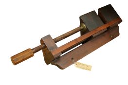 An early 20th century workshop wooden screw press of triangular form, length 61cm
