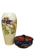 A Moorcroft Columbine vase, height 24cm and a similar Anemone pattern powder bowl (2)