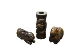 Three Chinese jade pendants to include one in the form of a ram and one carved with a dragon, 5cm in