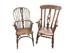 Two 19th century ash, elm and beech Windsor armchairs, largest width 55cm, depth 50cm, height 107cm
