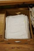 Six French linen embroidered monogrammed bed sheets.