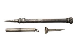 A Victorian Sampson Mordan silver telescopic pencil, London, 1867, a modern silver golf tee and a