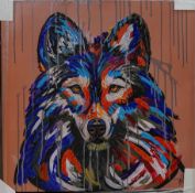 Diana Richardson (contemporary), ‘Koa the Wolf’, monogrammed, embellished canvas print with hand-