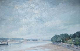 John Lawrence (b.1934), estuary scene with boats, signed, oil on canvas, 39 x 60cm