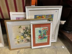 Four various still life’s of flowers comprising two watercolours, a mixed media and an oil