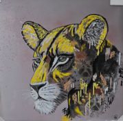 Diana Richardson (contemporary), ‘Artemis the Lioness’, monogrammed, embellished canvas print with