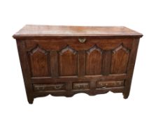 A George III oak mule chest, width 145cm, depth 56cm, height 97cm