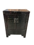 A Chinese lacquered side cabinet, width 64cm, depth 41cm, height 88cm