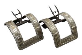 A pair of George III silver and steel shoe buckles, with beaded borders, maker B.W. London, circa