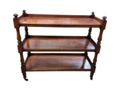 A Victorian mahogany three tier buffet, width 115cm, depth 45cm, height 107cm