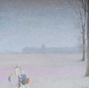 John Lawrence (b.1934), an artist before a landscape, signed, oil on canvas, 69 x 69cm