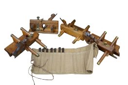 Four Mathieson beech wood working plough planes and sash fillisters; a No.5 sash fillister, a double