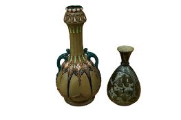 A Victorian Brannam Barum Ware pottery vase with incised thistle and acorn decoration, height 19cm