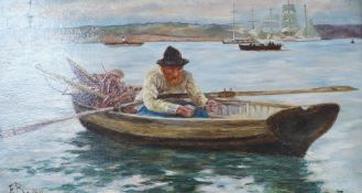 FR monogrammist, In the Manner of Frank Richards, ‘Old Man Fishing from Rowing Boat, Falmouth’,