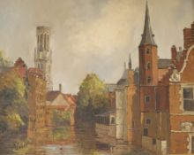 20th century, Flemish School, 'Vista in Bruges', indistinctly signed, oil on canvas, 39 x 49cm