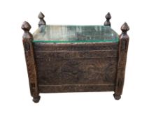 A Chinese rice chest with glass effect perspex top, width 80cm, depth 55cm, height 70cm