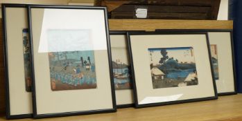 Utagawa Hiroshige (Japanese, 1797-1858), Six 19th century woodblock prints, of which four from The