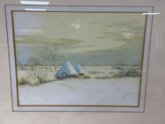 Paul Evans (b.1950), ‘Winter Light’, signed, label verso, gouache, 21 x 27cm