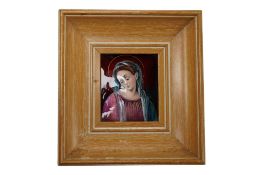 A Limoges framed enamel plaque depicting the Virgin Mary, signed Bonhomme, framed, overall 14 x
