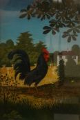 Bernard Carter (1920-2014), cockerel in a farmscape, signed, oil on board, 32 x 21cmProvenance - the