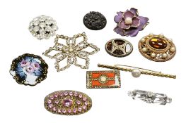 Eleven assorted items of costume jewellery including paste set and a French brooch by Catherine