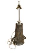 A French Art Nouveau pewter vase, mounted as a lamp, signed B. Poccard, Salon 1904, overall 65cm