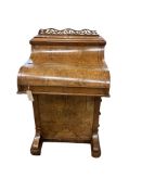 A Victorian burr walnut piano front pop up davenport, width 58cm, depth 57cm, height 95cm