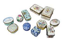 A group of ceramic and enamel trinket or snuff boxes, 19th/20th century