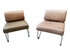A pair of mid century leather and chrome chairs, width 66cm, depth 65cm, height 73cm