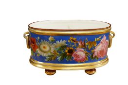 A 19th century French Paris porcelain jardinere, hand painted with flowers, 37cm wide
