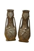 Jean Garnier, a pair of Art Nouveau pewter vases, signed, 38cm high