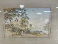 Anthony Devis (1729-1817), 'Strollers by a stream’, unsigned, inscriptions and The Fine Art Society,
