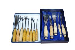 A graduated set of eight Marples wood gouges for sculpture, together with five Swiss large scale