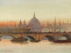 Frederick Edward Joseph Goff (1855-1931), ‘London Bridge’, signed, watercolour, gilt framed, 11.5