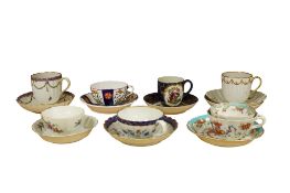 A group of 18th century Worcester and Derby tea and coffee wares, largest saucer 13.5cm in