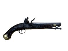 A 16 bore East India company Flintlock holster pistol with regulation lock dated 1818, regulation