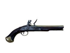A composite 25 bore holster flintlock pistol of military type, barrel stamped with London proof