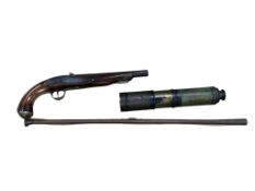 A 22 bore percussion holster pistol, drum converted from flintlock, lock stamped Patrick, barrel